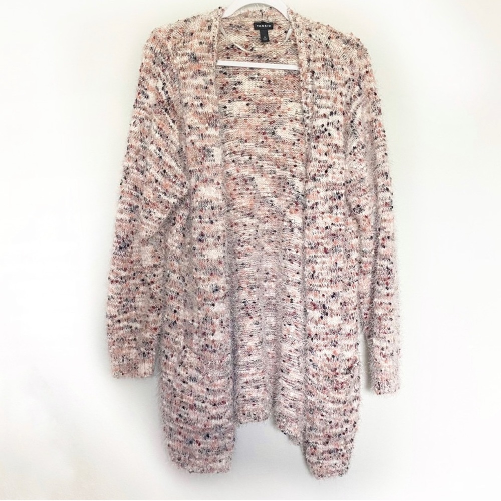Torrid Sweater Fuzzy Multicolor Popcorn Knit Open Front Cardigan Neutral Size 3X